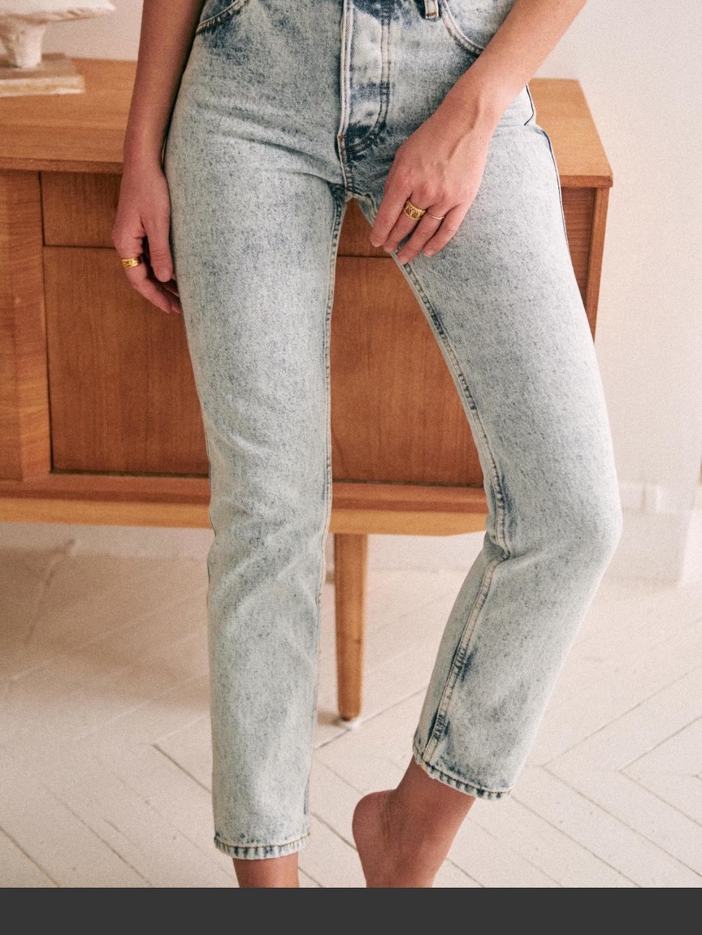 Sezane Edge Blue 100% Organic Cotton Button-Fly High-Waist Jeans - Picture 2 of 12